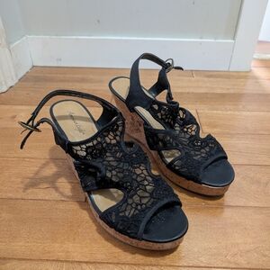 American Eagle Outfitters Black Crochet Wedges
